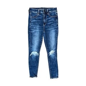Dark Blue American Eagle Skinny Jeans Distressed Knee Holes Size 4 High Rise